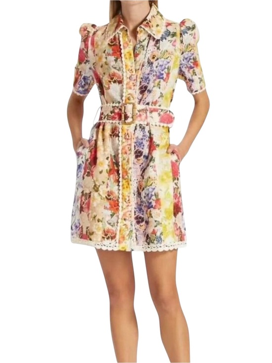 Zimmermann Dresses & Skirts - Zimmermann Wonderland Linen Floral Raffia Trim Short Sleeve Collared Midi Dress